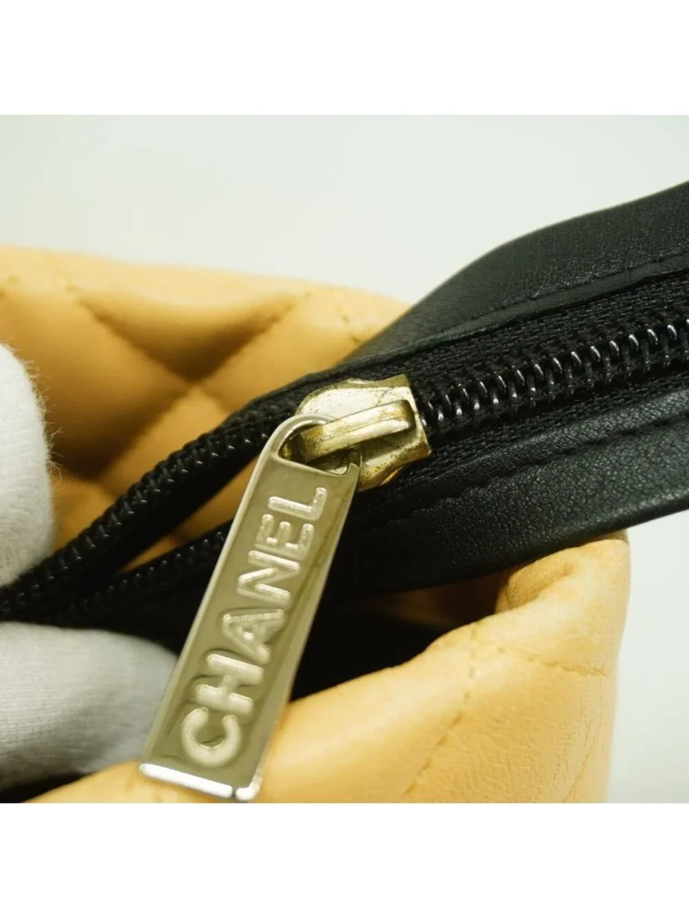 Chanel Tote Bag Cambon Lambskin Beige Black Silver